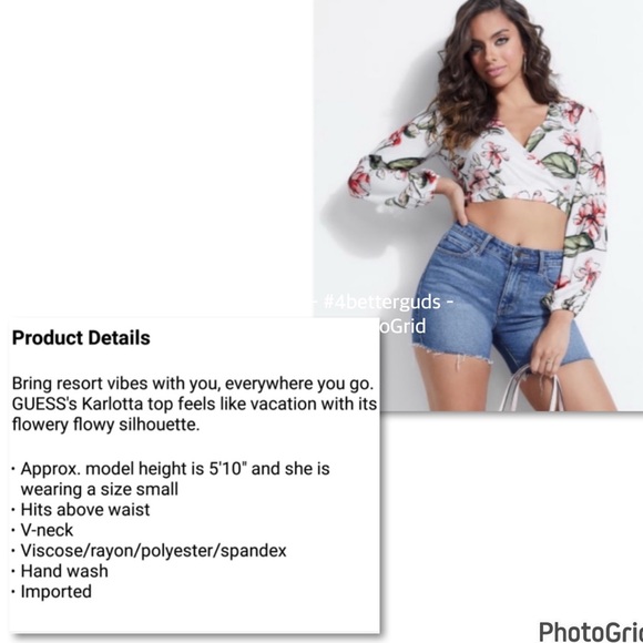 New Guess Long Sleeve Karlotta Blushing Azalea Floral Print Faux Wrap CropTop XS - Picture 15 of 16